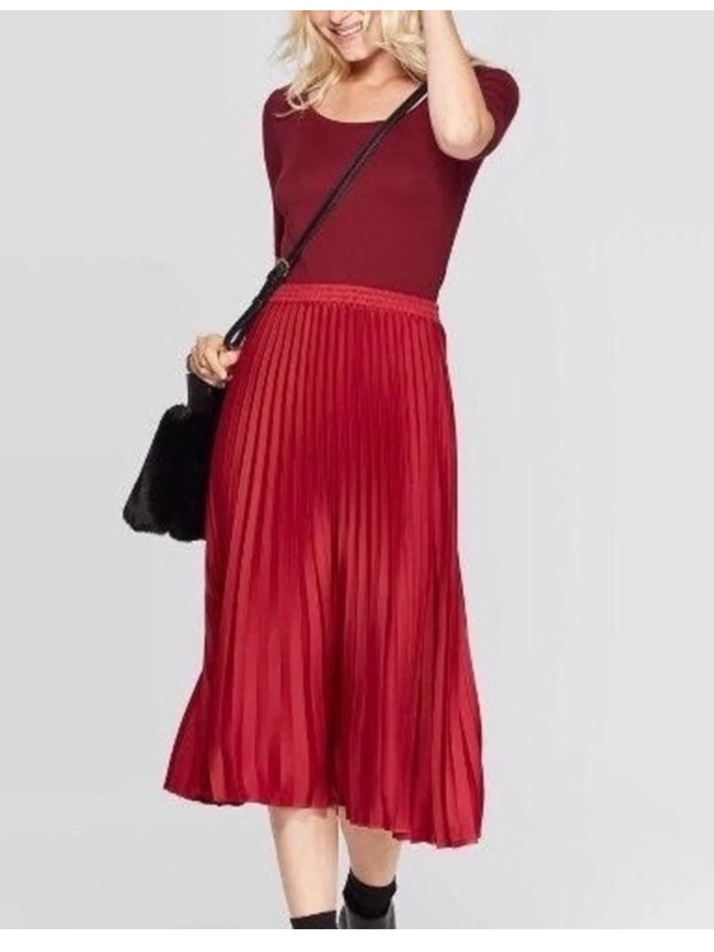 A New Day Pleated Midi Skirt in Red - Women's